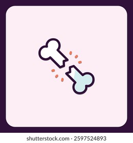 Whimsical broken bone icon highlighting skeletal injury and recovery phases