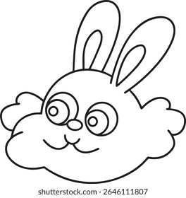 Whimsical Bunny Head Design with Cloud Like Fur a Charming and Playful Line Art Illustration Perfect for Childrens Projects and Easter Themes