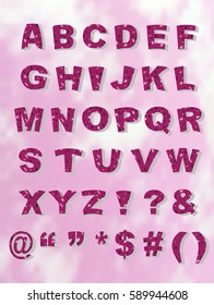 Whimsical burgundy Memphis style block font with a bloated look, with block shadow. Background is bonus gradient mesh design.  Vector EPS-10 file, transparency used. 