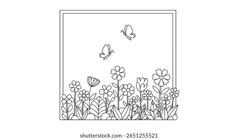 Whimsical butterflies dancing among blooming flowers in a meadow scene