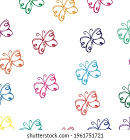 Whimsical Butterfly Doodle: Seamless pattern showcasing hand-drawn and colorful butterflies in a captivating vector illustration. Adds a touch of whimsy to various design applications