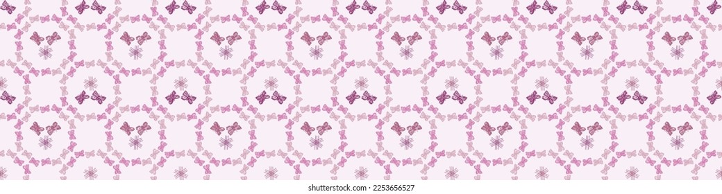 Whimsical butterfly seamless vector border. Beautiful garden bug for viva magenta washi tape. 