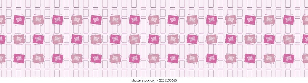 Whimsical butterfly seamless vector border. Beautiful garden bug for viva magenta washi tape. 