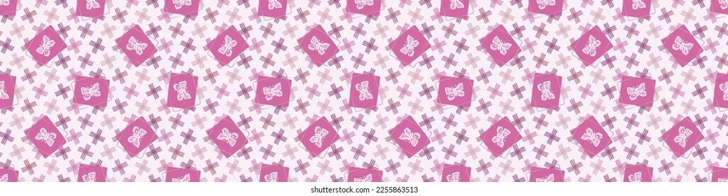 Whimsical butterfly seamless vector border. Beautiful garden bug for viva magenta washi tape. 