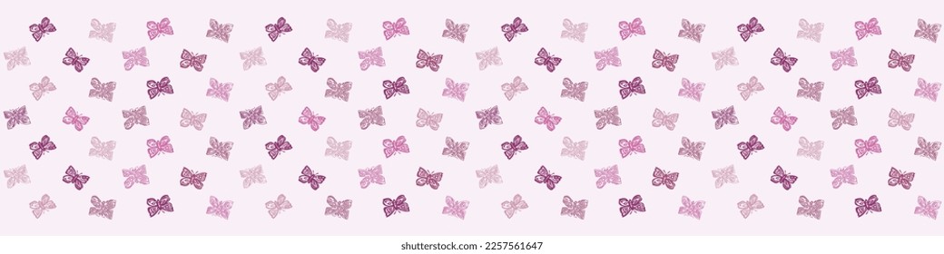 Whimsical butterfly seamless vector border. Beautiful garden bug for viva magenta washi tape. 