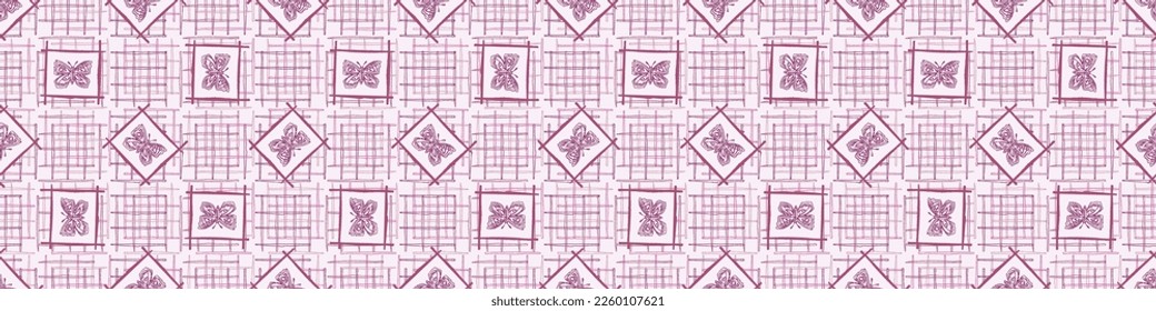 Whimsical butterfly seamless vector border. Beautiful garden bug for viva magenta washi tape. 