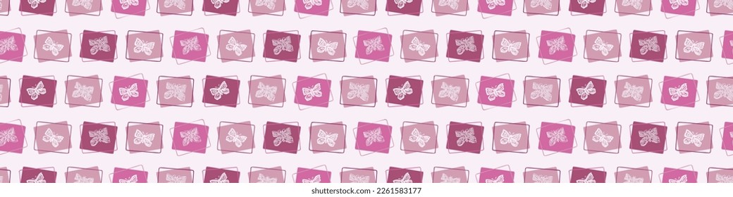 Whimsical butterfly seamless vector border. Beautiful garden bug for viva magenta washi tape. 