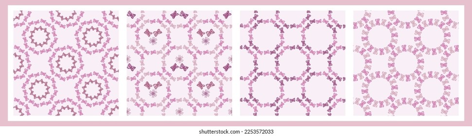 Whimsical butterfly seamless vector pattern collection. All over print of beautiful garden bug for viva magenta wallpaper set. 