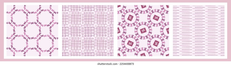 Whimsical butterfly seamless vector pattern collection. All over print of beautiful garden bug for viva magenta wallpaper set. 