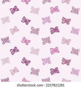 Whimsical butterfly seamless vector pattern. All over print of beautiful garden bug for viva magenta wallpaper. 