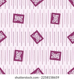 Whimsical butterfly seamless vector pattern. All over print of beautiful garden bug for viva magenta wallpaper. 