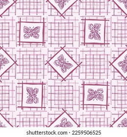 Whimsical butterfly seamless vector pattern. All over print of beautiful garden bug for viva magenta wallpaper. 