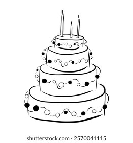 Whimsical Cake Hand drawn Illustration, Doodle for Wedding Invitations, Menu, Bridal Invites, Rehearsal Dinner, Wedding Party, Bachelorette Party, Birthday Cake