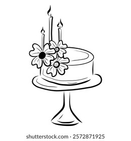 Whimsical Cake Hand drawn Illustration, Doodle for Wedding Invitations, Menu, Bridal Invites, Rehearsal Dinner, Wedding Party, Bachelorette Party, Birthday Cake, Flowers on a cake