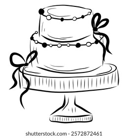 Whimsical Cake Hand drawn Illustration, Doodle for Wedding Invitations, Menu, Bridal Invites, Rehearsal Dinner, Wedding Party, Bachelorette Party, Birthday Cake, Bow ties on a cake