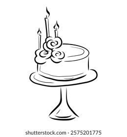 Whimsical Cake Hand drawn Illustration, Doodle for Wedding Invitations, Menu, Bridal Invites, Rehearsal Dinner, Wedding Party, Bachelorette Party, Birthday Cake, Flowers