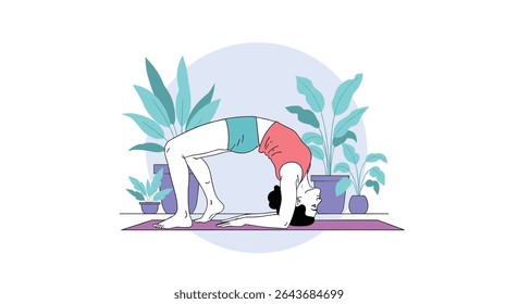 Caprichoso Canino Flexibilidade Um cão fazendo Yoga Alongamento entre plantas em vaso Conceito Arte