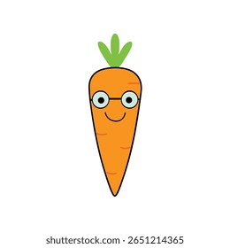 Whimsical carrot with glasses fun veggie art Vector illustration