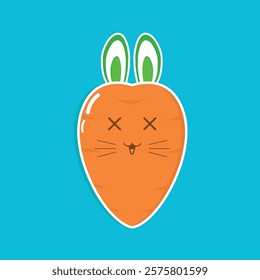 A whimsical cartoon carrot with bunny ears, whiskers, and a playful expression