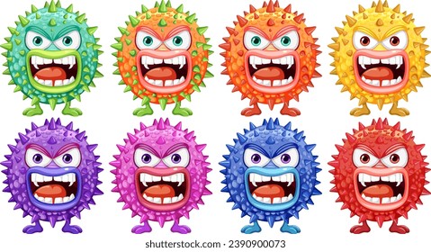 A whimsical cartoon character featuring a spiky bacteria germ virus monster