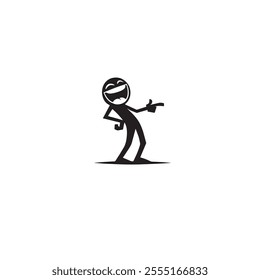 A whimsical cartoon character laughing and pointing, captured in a black and white illustration, conveying fun and humor. Perfect for playful and lighthearted design projects.