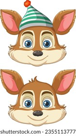 A whimsical cartoon deer wearing a party hat, exuding joy