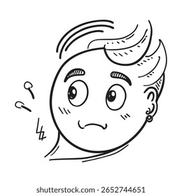 A whimsical cartoon illustration of a character's face showcasing a curious expression, playful demeanor, and an energetic look with detailed line work and a fun artistic feel.