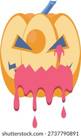  A whimsical cartoon pumpkin with a melting face, showcasing a fun and eerie Halloween vibe