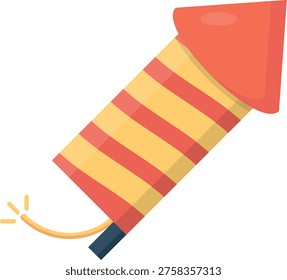  A whimsical cartoon rocket adorned with yellow and red stripes, illustrated against a bright backdrop.