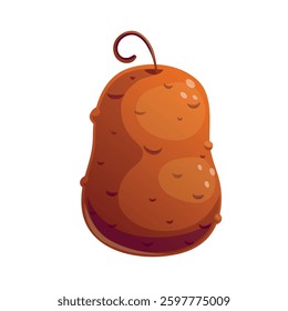 A whimsical and cartoon style potato in brown color with a nicely curved stem, ideal for creative projects