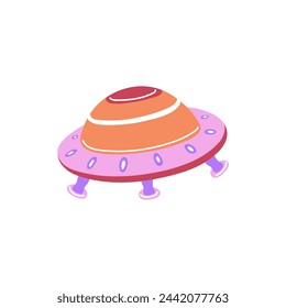 Whimsical cartoon UFO. Vector illustration of a colorful flying saucer with playful design elements, isolated on a white background