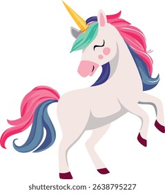 Whimsical cartoon unicorn with a golden horn
