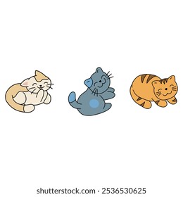 Whimsical Cat Characters in Cartoon Style – Three Fun Poses