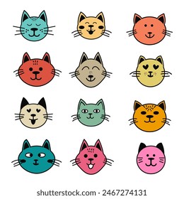 Whimsical Cat Faces: A Colorful Array of Feline Expressions