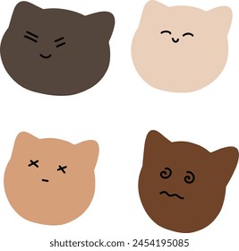 Whimsical Cat Faces: Happy, Content, Sleepy, and Sad | Expressive Emotions