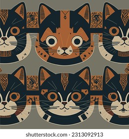 A whimsical cat pattern, filled with doodle-like sketches of cats in playful and mischievous poses.