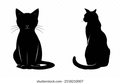 Whimsical Cat Silhouette Clipart, Black Cat Sitting Vector