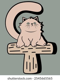 Ilustración de tipografía de gato caprichoso, formado en forma de "C" y "T" para deletrear "CAT", "Es adecuado para su uso en logotipos, pegatinas, Mercancía e incluso como un elemento visual peculiar en los Sitios web 