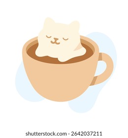 A whimsical cat-shaped marshmallow floats in a cup of warm coffee, bringing joy and playfulness to the cafe atmosphere on a calm afternoon.