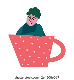 Whimsical Character in a Teacup Isolated Vector Illustration.