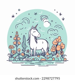 A whimsical and charming logo illustration featuring a cute kawaii unicorn, perfect for a children's brand or a magical-themed product