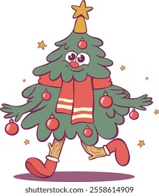 Whimsical cheerful christmas tree character 