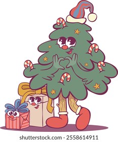 Whimsical cheerful christmas tree character 