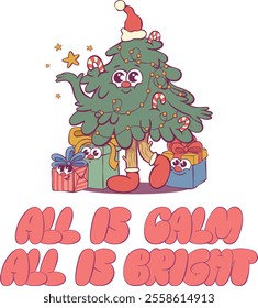 Whimsical cheerful christmas tree character 