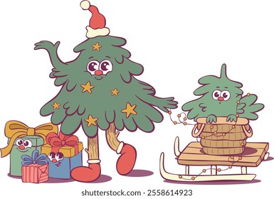Whimsical cheerful christmas tree character 