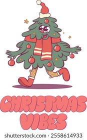 Whimsical cheerful christmas tree character 