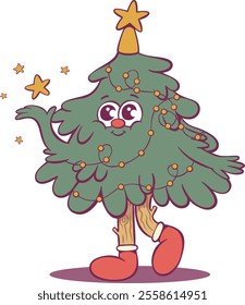 Whimsical cheerful christmas tree character 