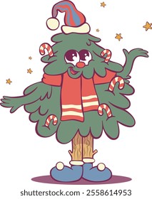 Whimsical cheerful christmas tree character 