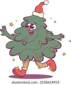 Whimsical cheerful christmas tree character 