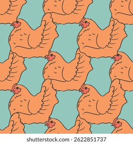 Whimsical Chicken and Rooster Vector Seamless Pattern for Farm Inspired Projects